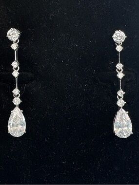 Sterling Silver Teardrop Cubic Zirconia Drop Earrings - White